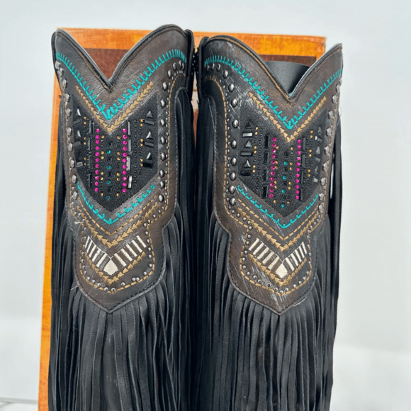 Corral Womens 7 Embroidery Crystals Lamb Fringe Tall Boots C4078 Cowgirl Western - Picture 5 of 16